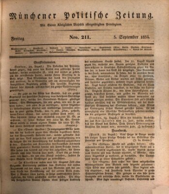 Münchener politische Zeitung (Süddeutsche Presse) Freitag 5. September 1834