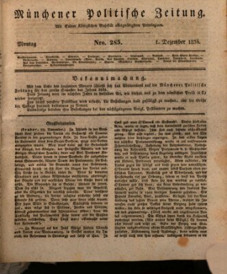 Münchener politische Zeitung (Süddeutsche Presse) Montag 1. Dezember 1834