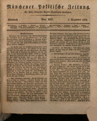 Münchener politische Zeitung (Süddeutsche Presse) Mittwoch 3. Dezember 1834
