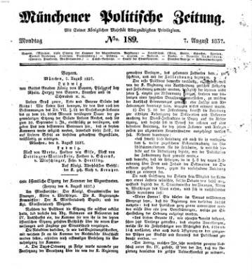 Münchener politische Zeitung (Süddeutsche Presse) Montag 7. August 1837