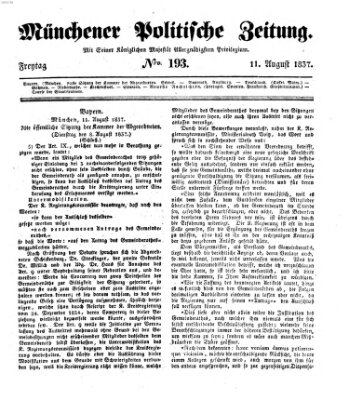 Münchener politische Zeitung (Süddeutsche Presse) Freitag 11. August 1837