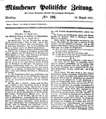 Münchener politische Zeitung (Süddeutsche Presse) Montag 14. August 1837