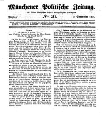 Münchener politische Zeitung (Süddeutsche Presse) Freitag 1. September 1837