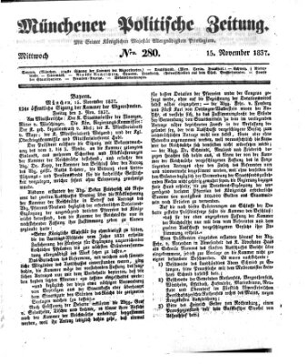 Münchener politische Zeitung (Süddeutsche Presse) Mittwoch 15. November 1837