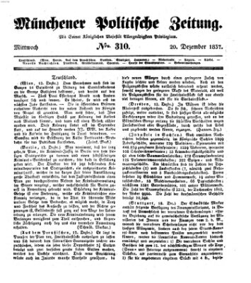 Münchener politische Zeitung (Süddeutsche Presse) Mittwoch 20. Dezember 1837