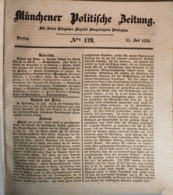 Münchener politische Zeitung (Süddeutsche Presse) Dienstag 31. Juli 1838
