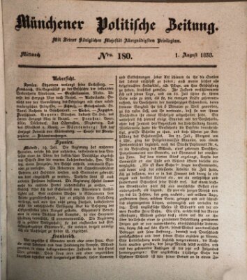 Münchener politische Zeitung (Süddeutsche Presse) Mittwoch 1. August 1838