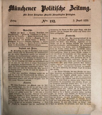 Münchener politische Zeitung (Süddeutsche Presse) Freitag 3. August 1838