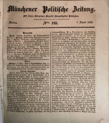 Münchener politische Zeitung (Süddeutsche Presse) Dienstag 7. August 1838