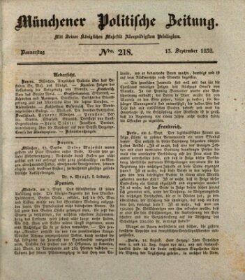 Münchener politische Zeitung (Süddeutsche Presse) Donnerstag 13. September 1838