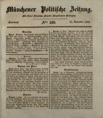 Münchener politische Zeitung (Süddeutsche Presse) Samstag 15. September 1838