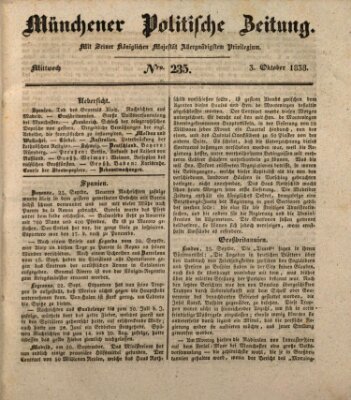 Münchener politische Zeitung (Süddeutsche Presse) Mittwoch 3. Oktober 1838