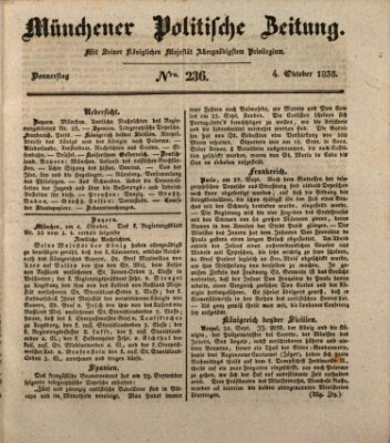 Münchener politische Zeitung (Süddeutsche Presse) Donnerstag 4. Oktober 1838