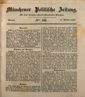 Münchener politische Zeitung (Süddeutsche Presse) Sonntag 14. Oktober 1838