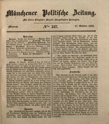 Münchener politische Zeitung (Süddeutsche Presse) Mittwoch 17. Oktober 1838