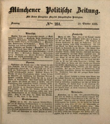 Münchener politische Zeitung (Süddeutsche Presse) Sonntag 21. Oktober 1838
