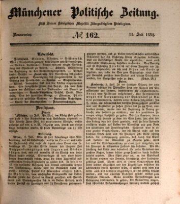 Münchener politische Zeitung (Süddeutsche Presse) Donnerstag 11. Juli 1839