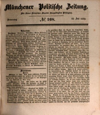 Münchener politische Zeitung (Süddeutsche Presse) Donnerstag 18. Juli 1839