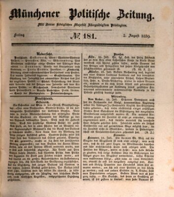 Münchener politische Zeitung (Süddeutsche Presse) Freitag 2. August 1839