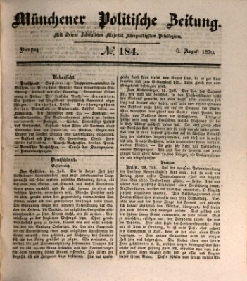 Münchener politische Zeitung (Süddeutsche Presse) Dienstag 6. August 1839