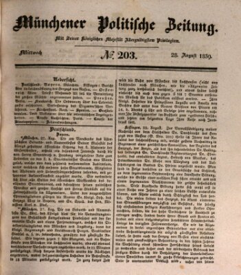 Münchener politische Zeitung (Süddeutsche Presse) Mittwoch 28. August 1839