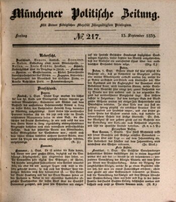 Münchener politische Zeitung (Süddeutsche Presse) Freitag 13. September 1839