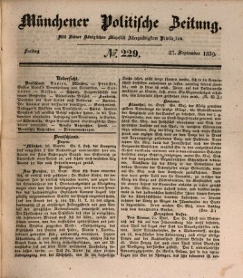 Münchener politische Zeitung (Süddeutsche Presse) Freitag 27. September 1839
