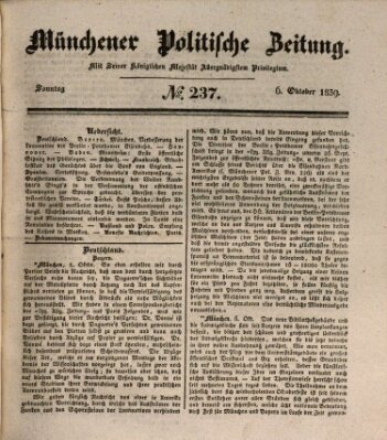 Münchener politische Zeitung (Süddeutsche Presse) Sonntag 6. Oktober 1839
