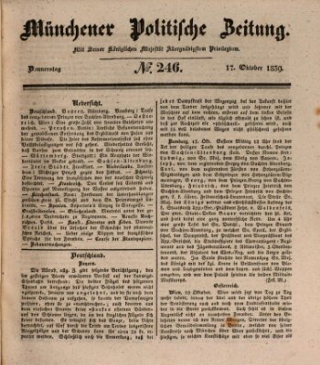 Münchener politische Zeitung (Süddeutsche Presse) Donnerstag 17. Oktober 1839