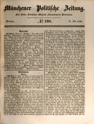 Münchener politische Zeitung (Süddeutsche Presse) Dienstag 14. Juli 1840