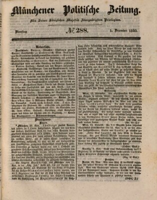 Münchener politische Zeitung (Süddeutsche Presse) Dienstag 1. Dezember 1840