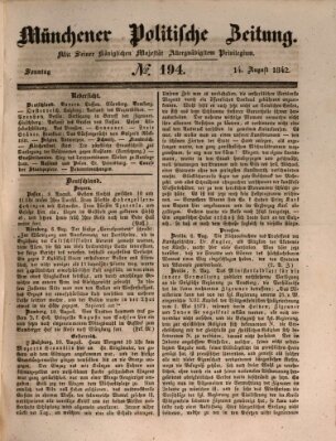 Münchener politische Zeitung (Süddeutsche Presse) Sonntag 14. August 1842