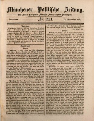 Münchener politische Zeitung (Süddeutsche Presse) Samstag 3. September 1842