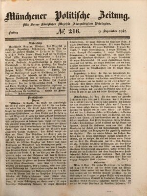 Münchener politische Zeitung (Süddeutsche Presse) Freitag 9. September 1842