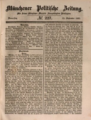 Münchener politische Zeitung (Süddeutsche Presse) Donnerstag 22. September 1842
