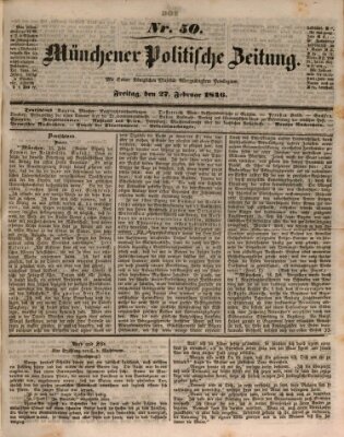 Münchener politische Zeitung (Süddeutsche Presse) Freitag 27. Februar 1846