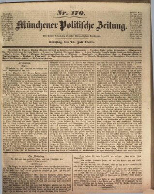 Münchener politische Zeitung (Süddeutsche Presse) Dienstag 21. Juli 1846
