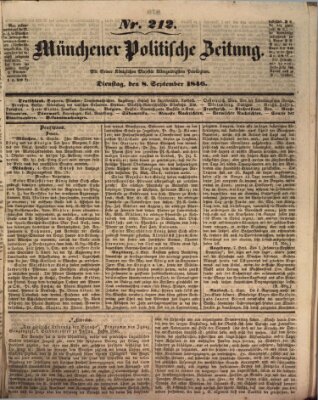 Münchener politische Zeitung (Süddeutsche Presse) Dienstag 8. September 1846