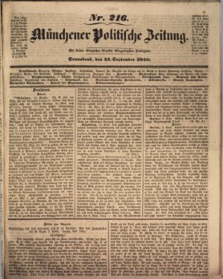 Münchener politische Zeitung (Süddeutsche Presse) Samstag 12. September 1846