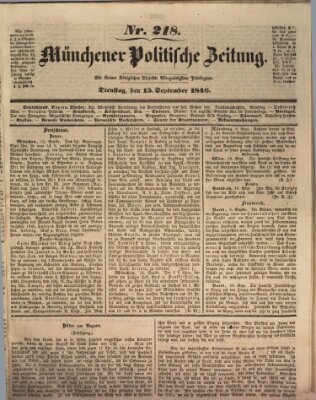 Münchener politische Zeitung (Süddeutsche Presse) Dienstag 15. September 1846
