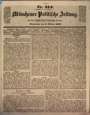 Münchener politische Zeitung (Süddeutsche Presse) Samstag 3. Oktober 1846