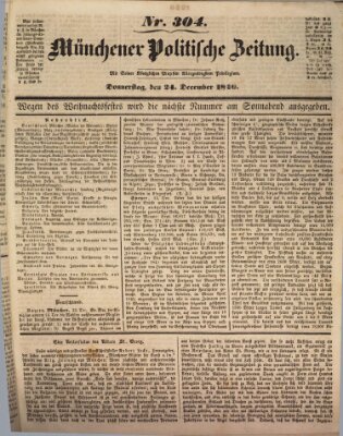 Münchener politische Zeitung (Süddeutsche Presse) Donnerstag 24. Dezember 1846