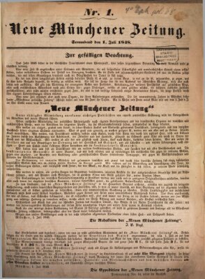Neue Münchener Zeitung (Süddeutsche Presse) Samstag 1. Juli 1848