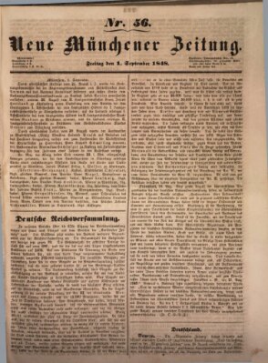 Neue Münchener Zeitung (Süddeutsche Presse) Freitag 1. September 1848