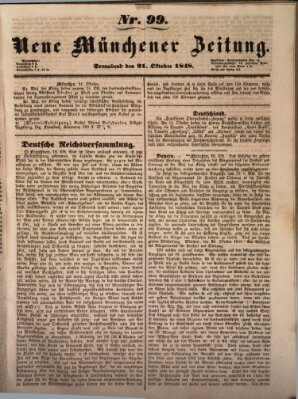 Neue Münchener Zeitung (Süddeutsche Presse) Samstag 21. Oktober 1848