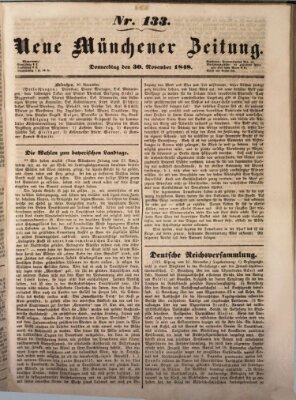 Neue Münchener Zeitung (Süddeutsche Presse) Donnerstag 30. November 1848