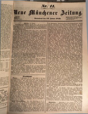 Neue Münchener Zeitung (Süddeutsche Presse) Samstag 13. Januar 1849