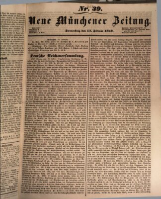 Neue Münchener Zeitung (Süddeutsche Presse) Donnerstag 15. Februar 1849