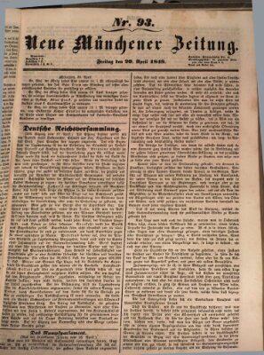 Neue Münchener Zeitung (Süddeutsche Presse) Freitag 20. April 1849