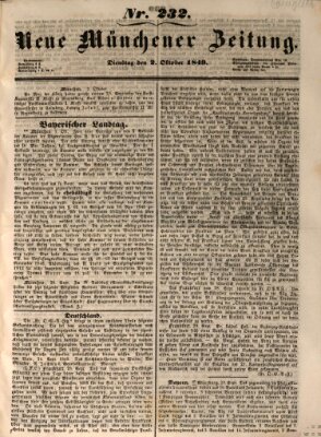 Neue Münchener Zeitung (Süddeutsche Presse) Dienstag 2. Oktober 1849